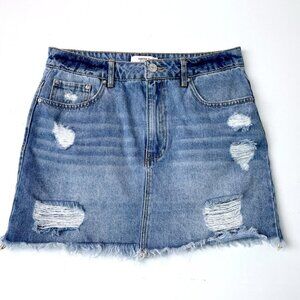 Forever 21 Women's Jean Skirt Distressed Raw Hem Cotton Denim size 27